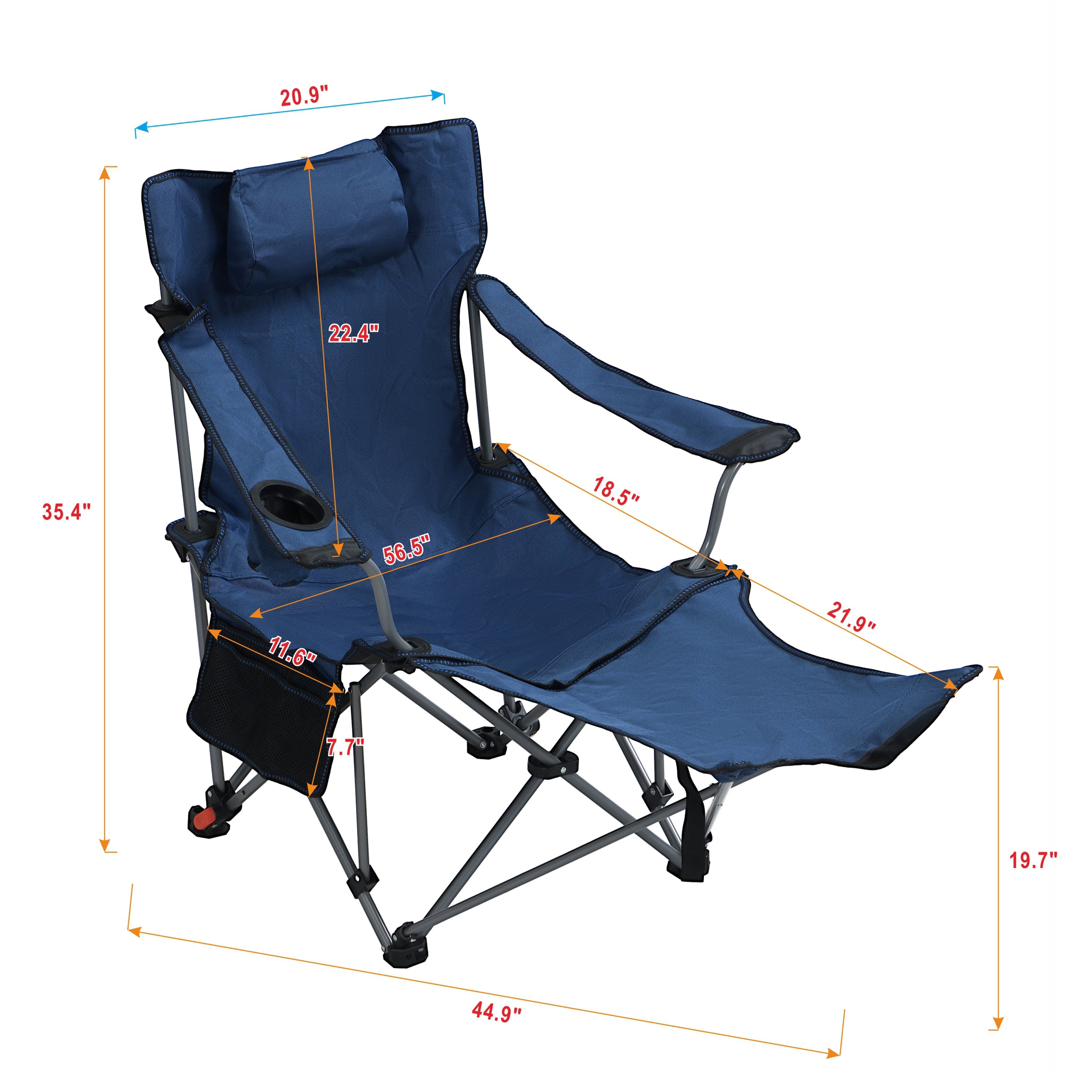 Outdoor Camping Chair Folding Reclining with Side Pockets and Cup Holder