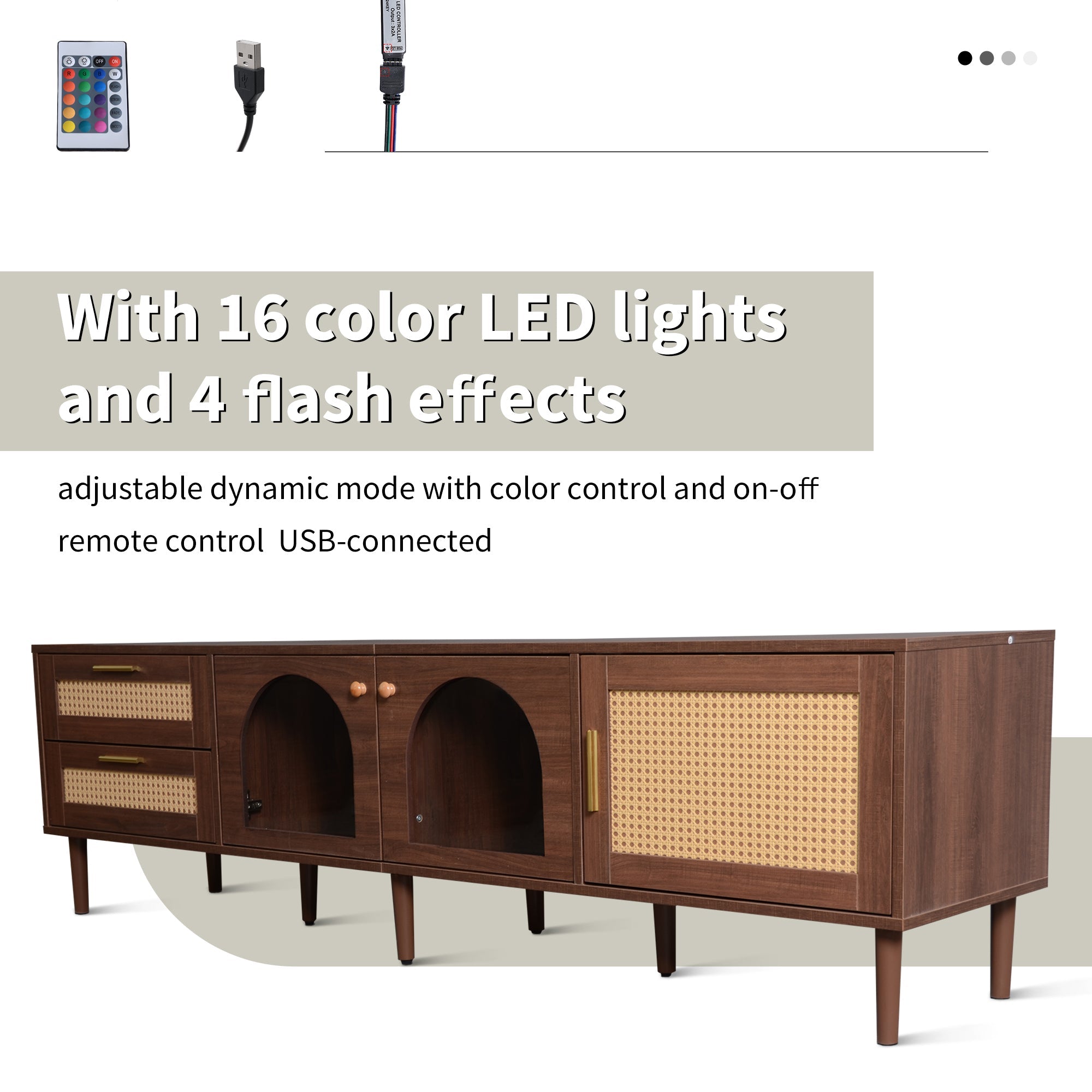 70" Rattan LED Light Entertainment TV Stand