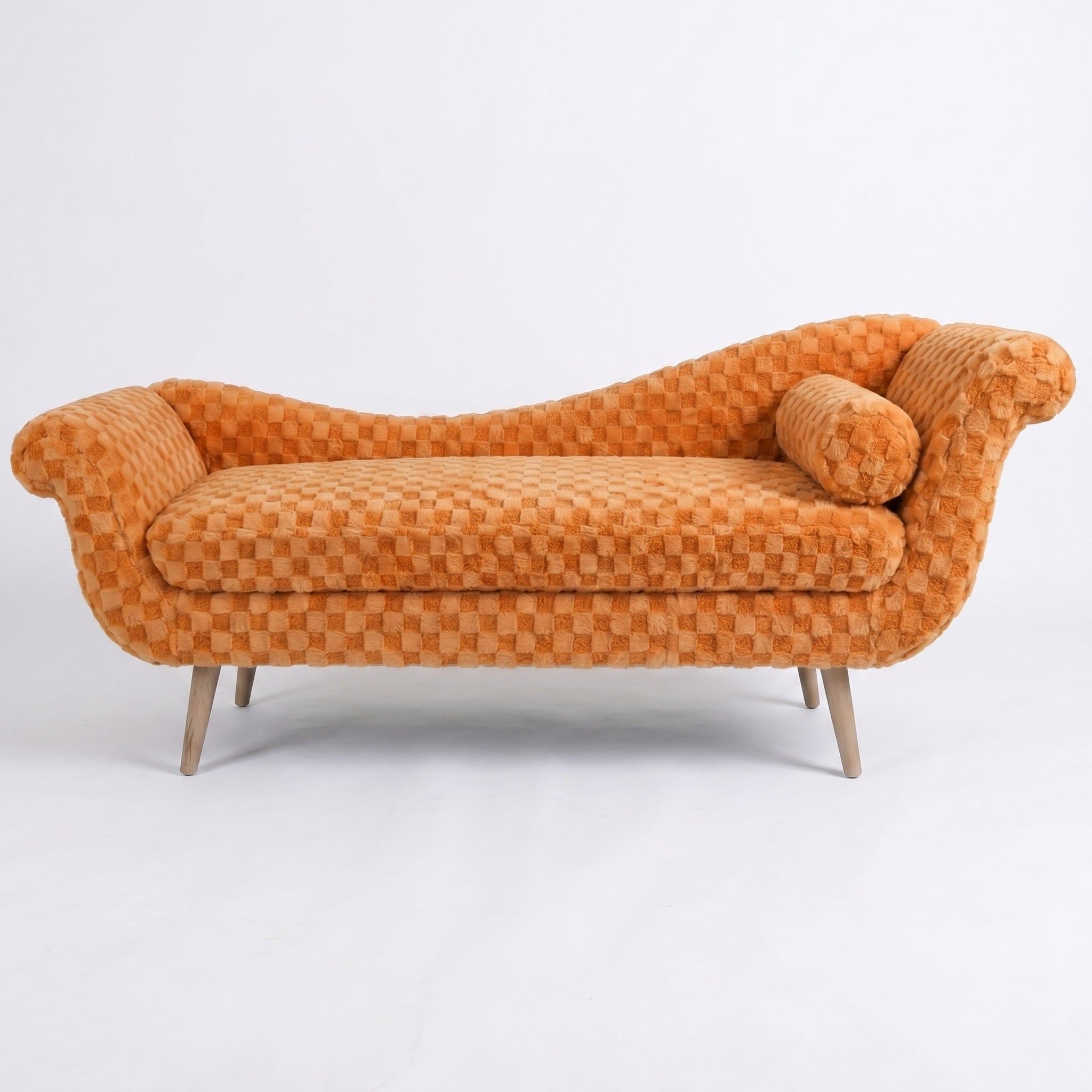 Classic Diamond Pattern Fabric Paired with Elegant Scroll Arms