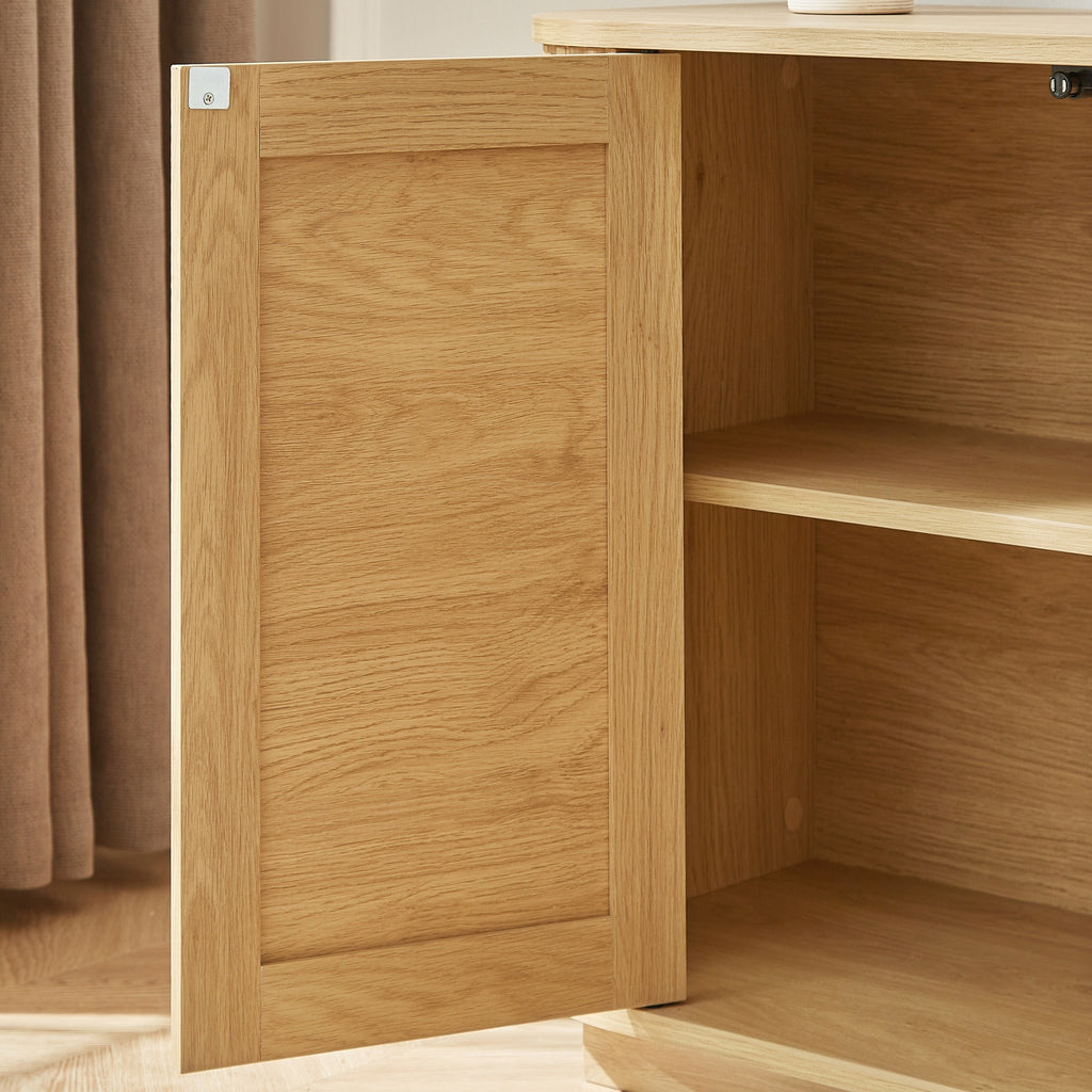 Contemporary Wave Shaped 64-Inch TV Stand with Rattan Doors