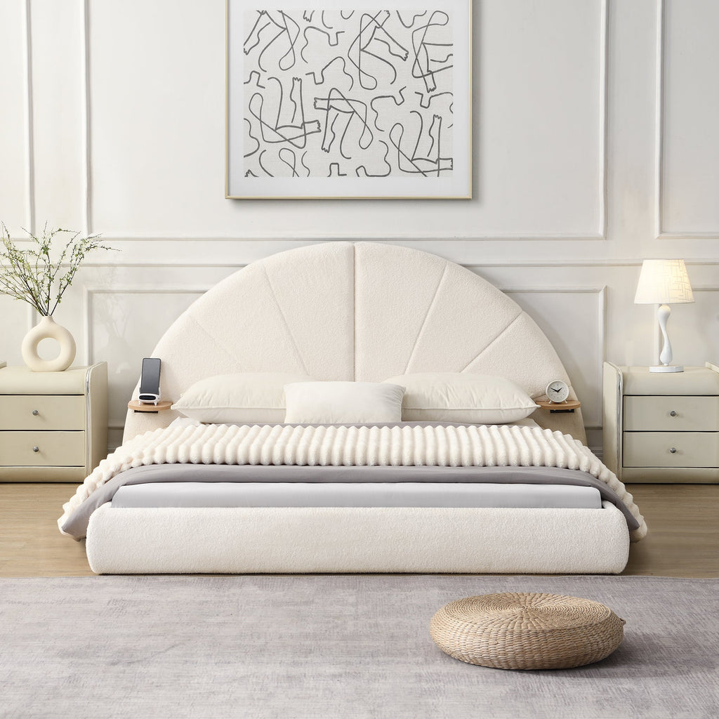 Unique Arched Boucle Bed with Small Table