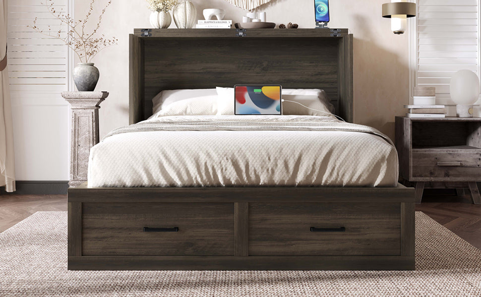 Murphy Bed Cabinet Full Size with Charging Station
