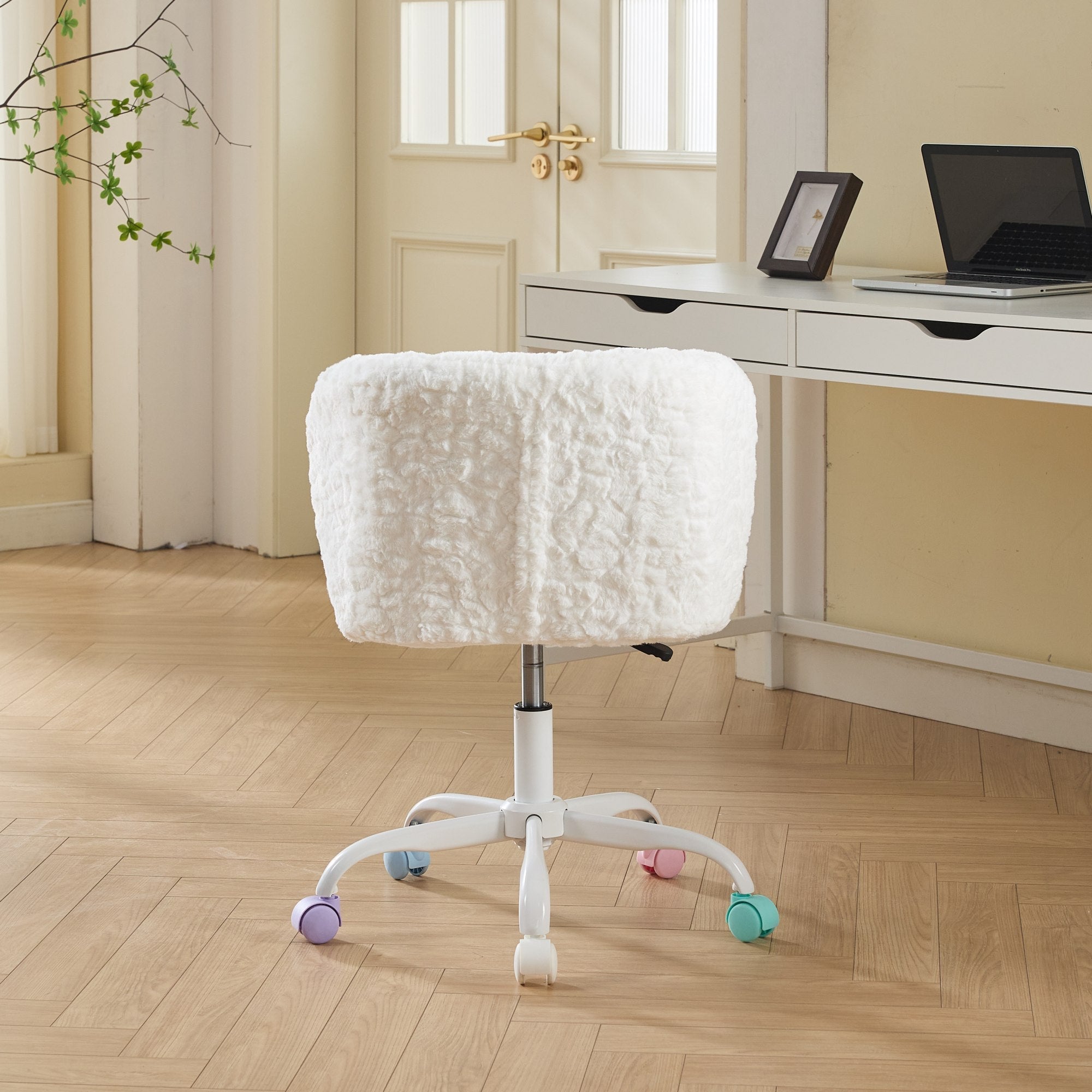 Artificial Rabbit Hair Adjustable Office Chair with Metal Base