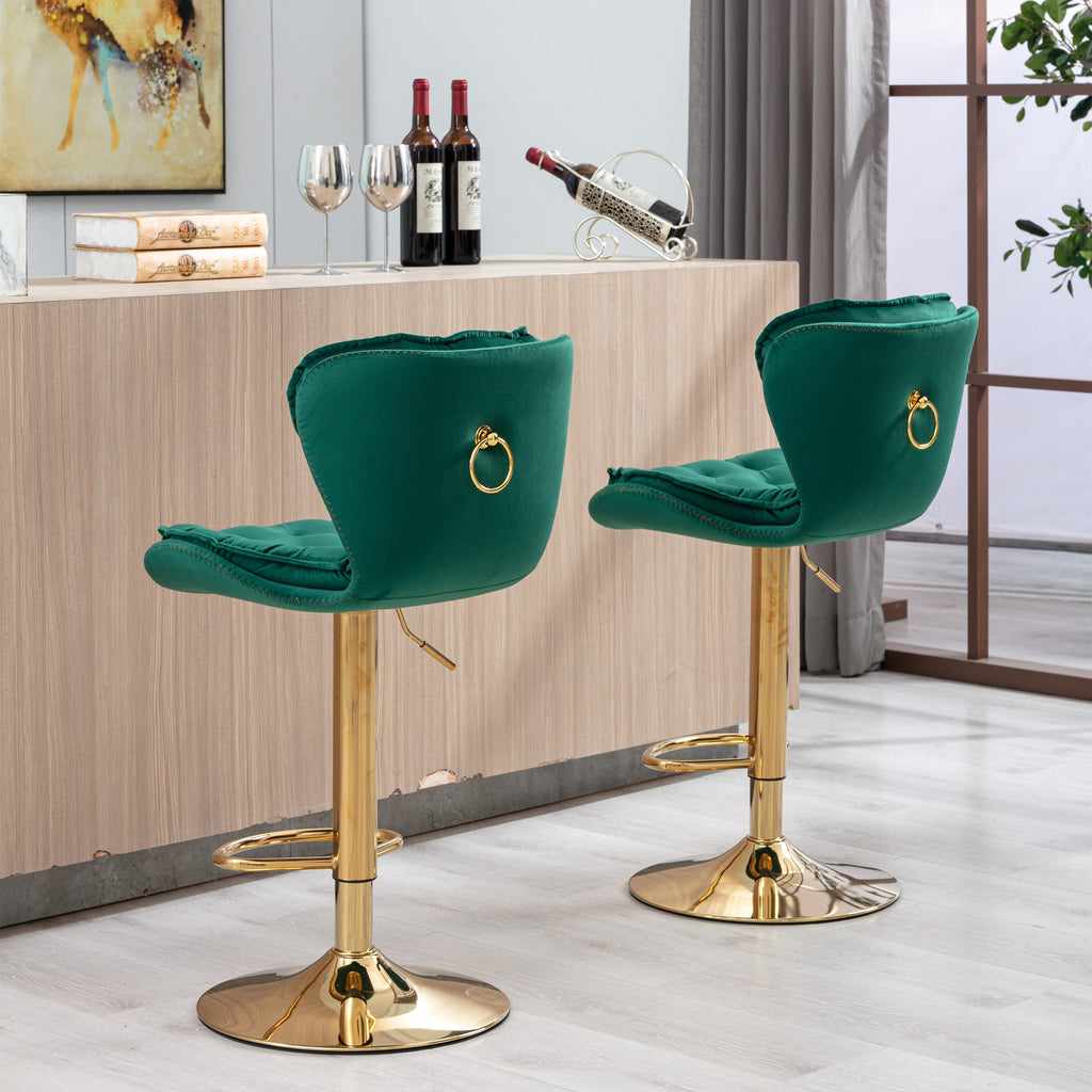 Velvet Bar Stools Set of 2 - Gold Base Adjustable Swivel Counter