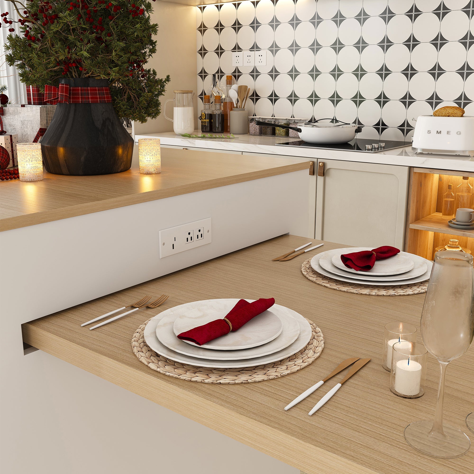 Expandable Kitchen Island with Dining Table
