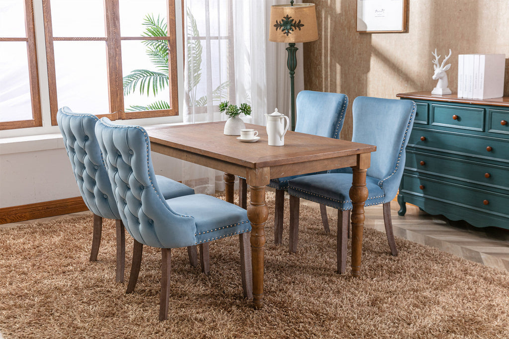 Modern Velvet Upholstered Wing-Back Dining Chairs (Set of 2)