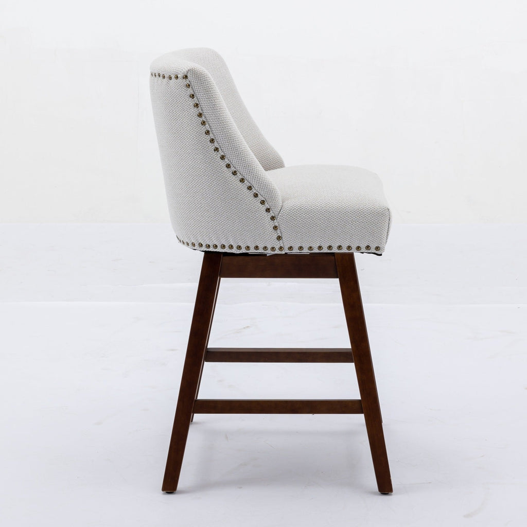 Upholstered Swivel Counter Height Bar Stools with Nailhead Trim (Set of 2)