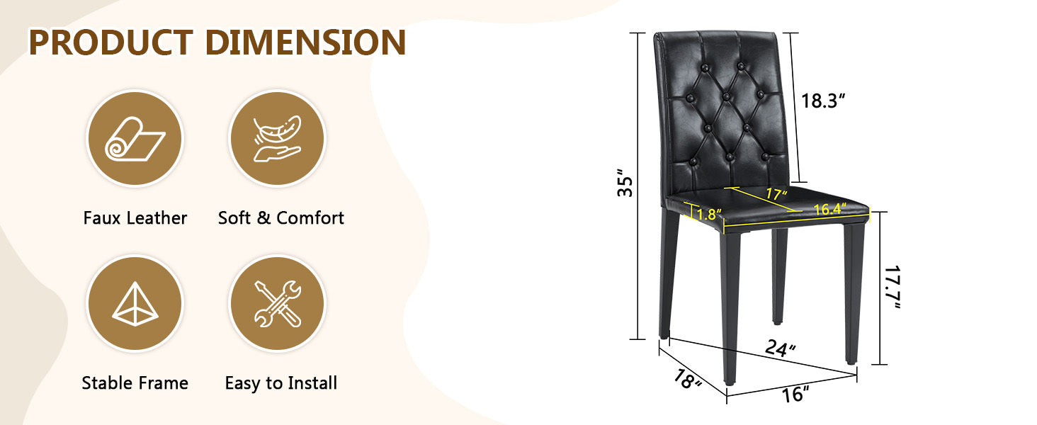 35 Inches Black PU Dining Chairs (Set of 4)
