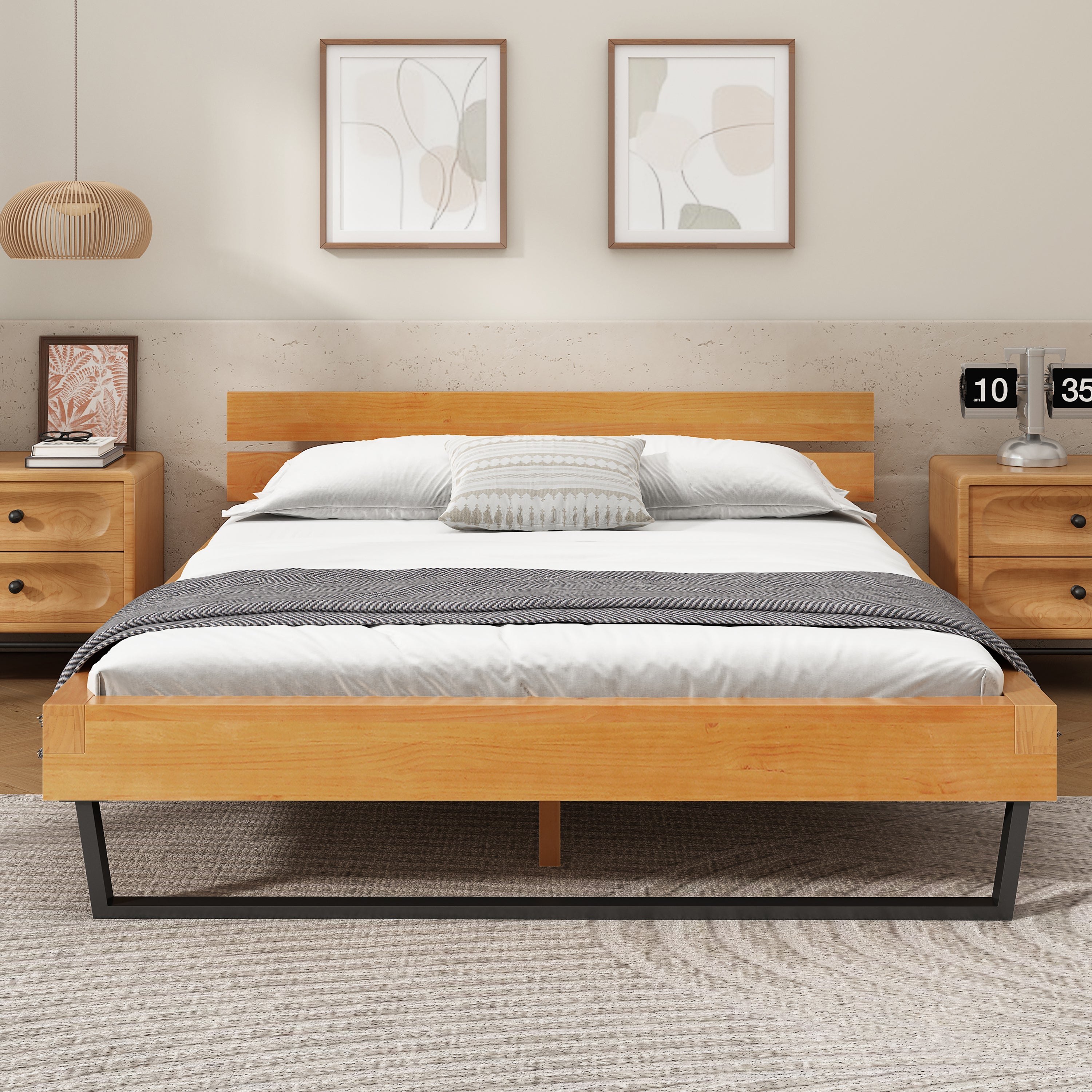 Natural Pine Wood Queen/King Size Bed Frame