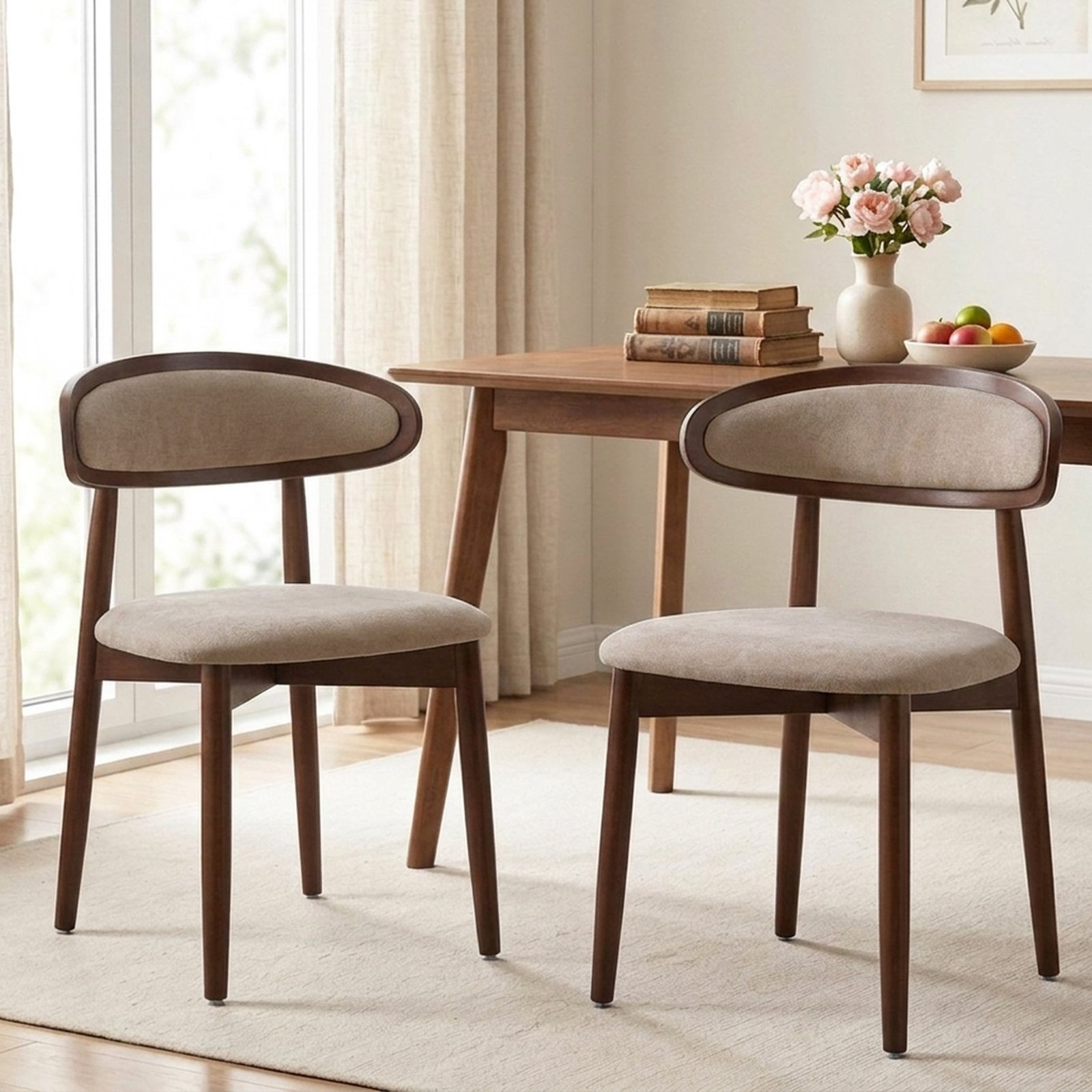 Firmoz Mid-Century Oval Back Side Chair Dining Chairs with Chenille Fabric & Rubberwood Legs