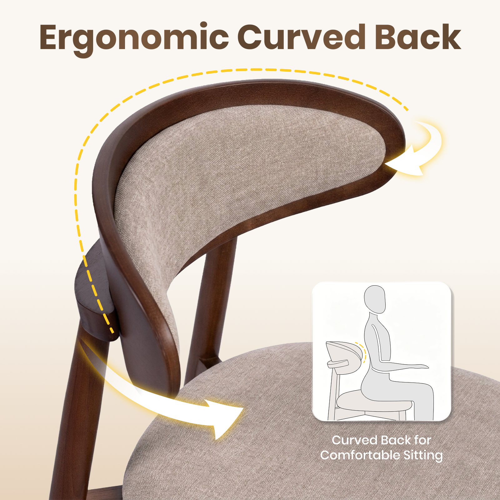 Firmoz Mid-Century Oval Back Side Chair Dining Chairs with Chenille Fabric & Rubberwood Legs