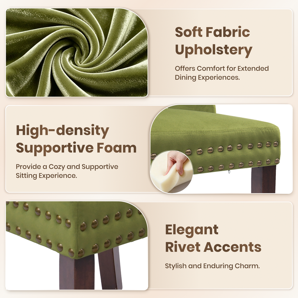 Firmoz Mid-Century Modern Upholstered Dining Chairs with Rubberwood Legs & Nailhead Trim