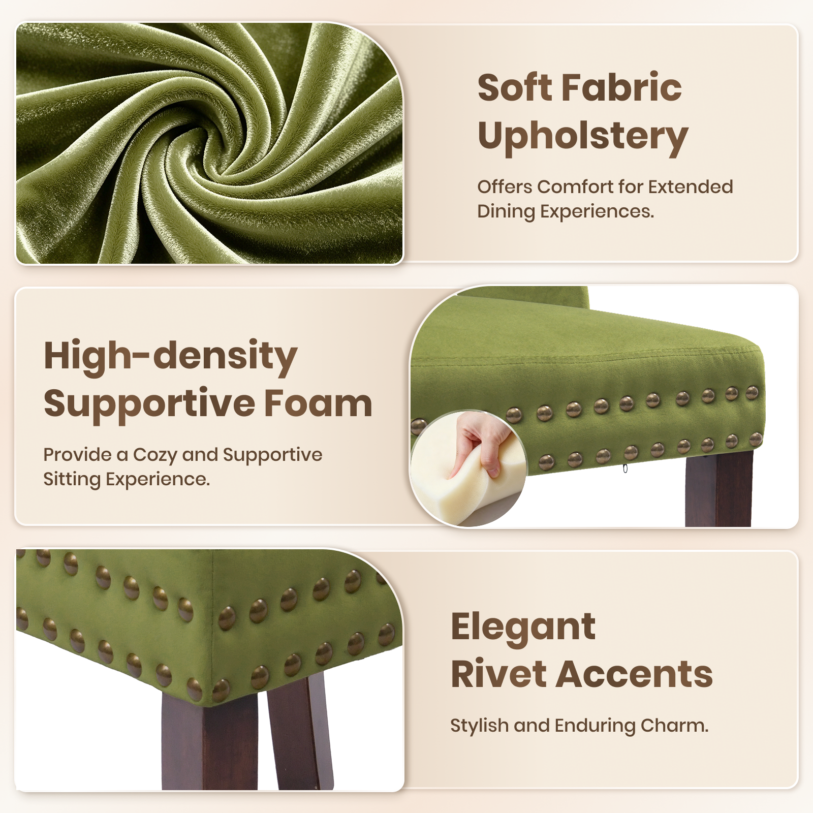Firmoz Mid-Century Modern Upholstered Dining Chairs with Rubberwood Legs & Nailhead Trim