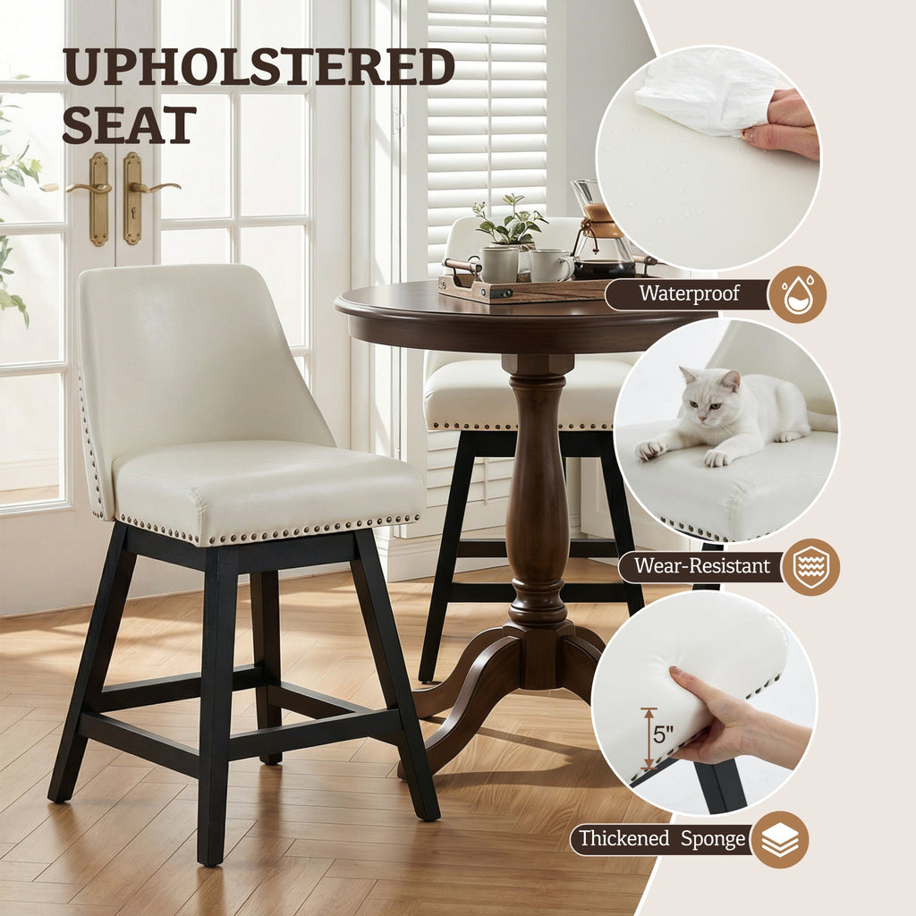 Firmoz Modern 360° Swivel Bar Stools with PU/Cracked Leather Upholstery