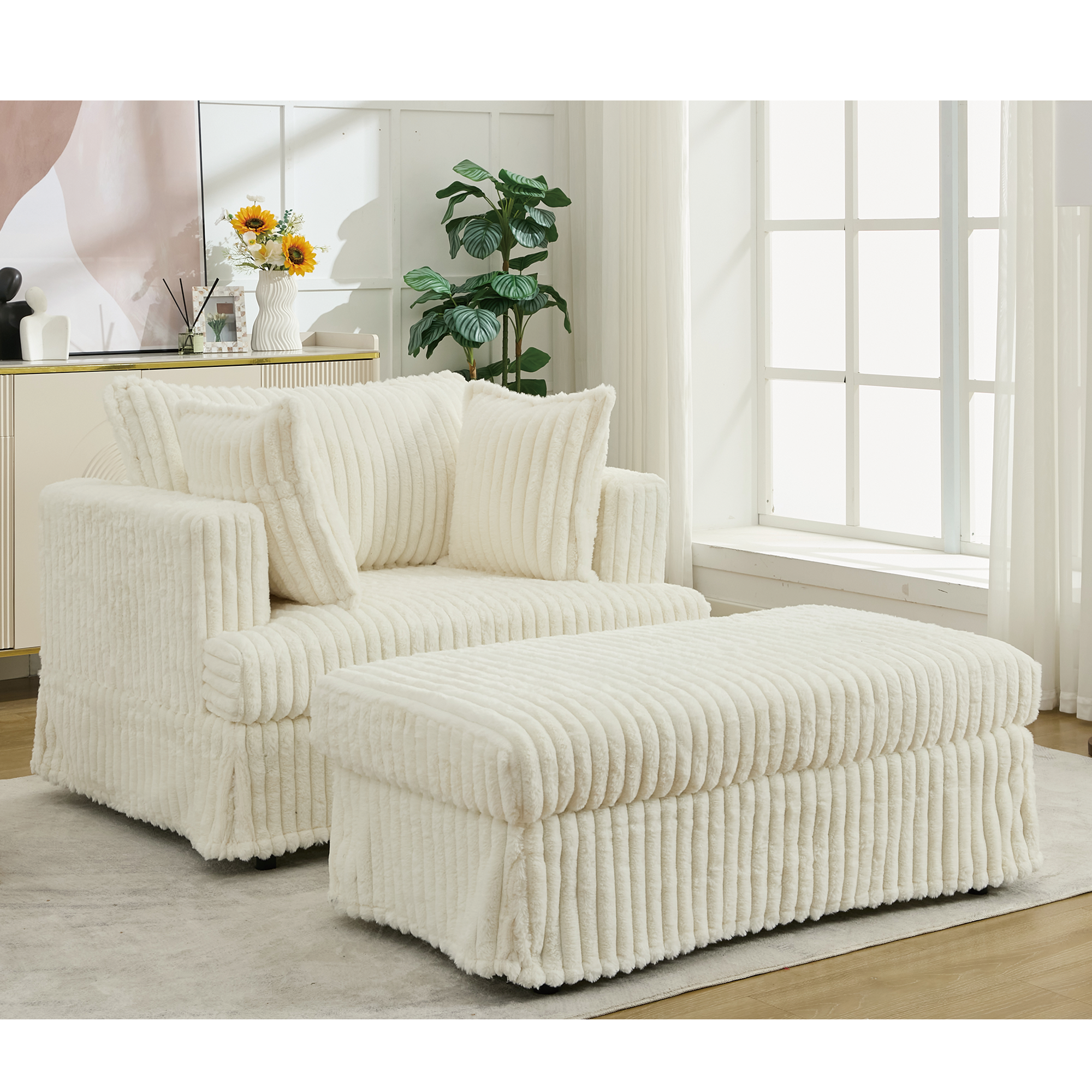 47.7'' Oversized Corduroy Chaise Longue with Ottoman