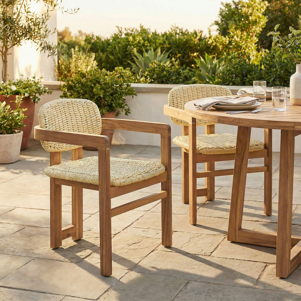 2-seat Woven Outdoor Chairs, Comfy Patio Seating with Elegant Teak Finish