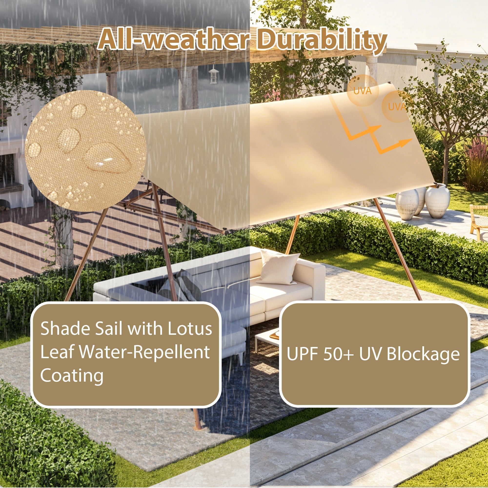 Hexagonal Shade Sail Canopy 206x118 UPF50 Waterproof Sun Shade Patio Use