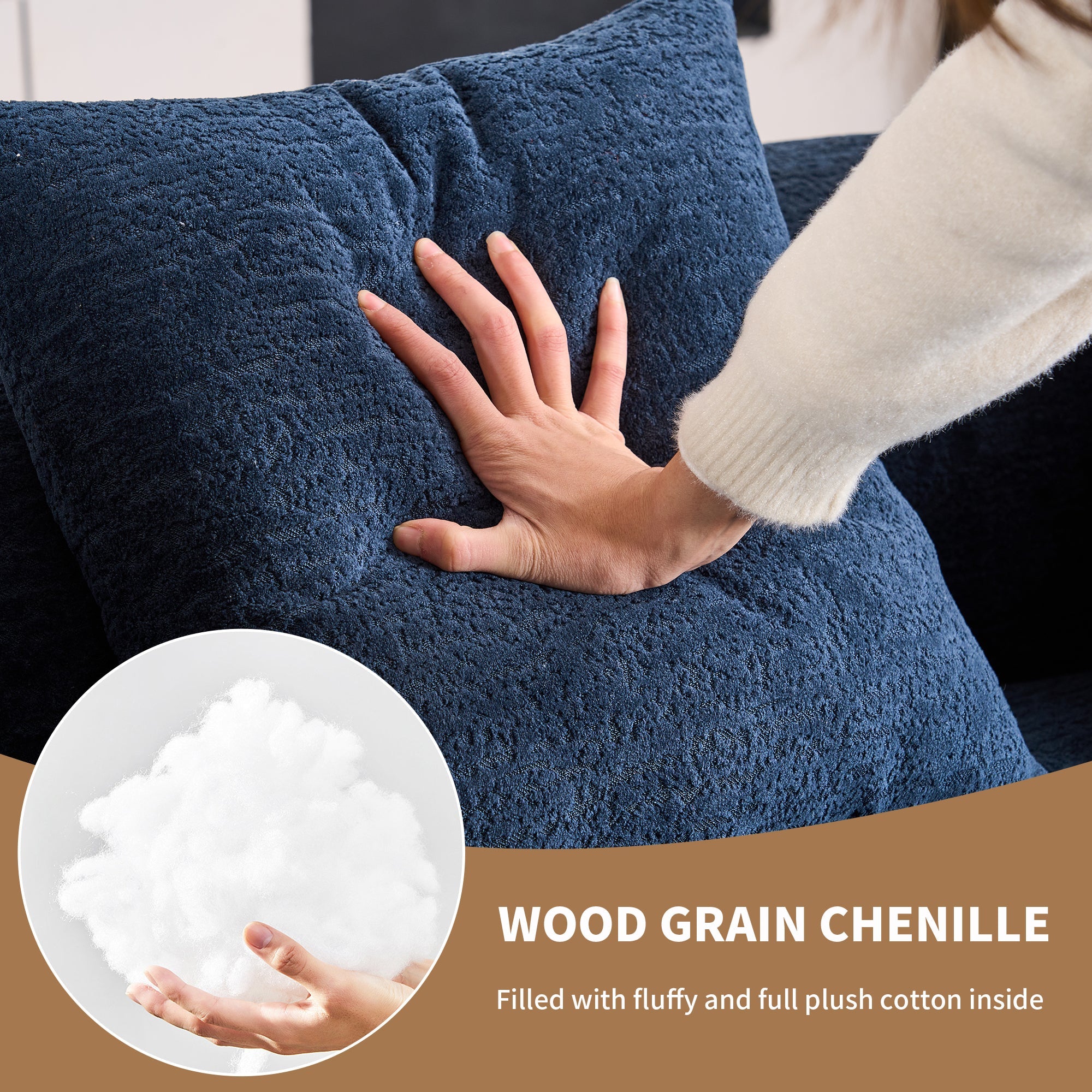 Loveseat Sofa with Wood Grain Chenille Fabric
