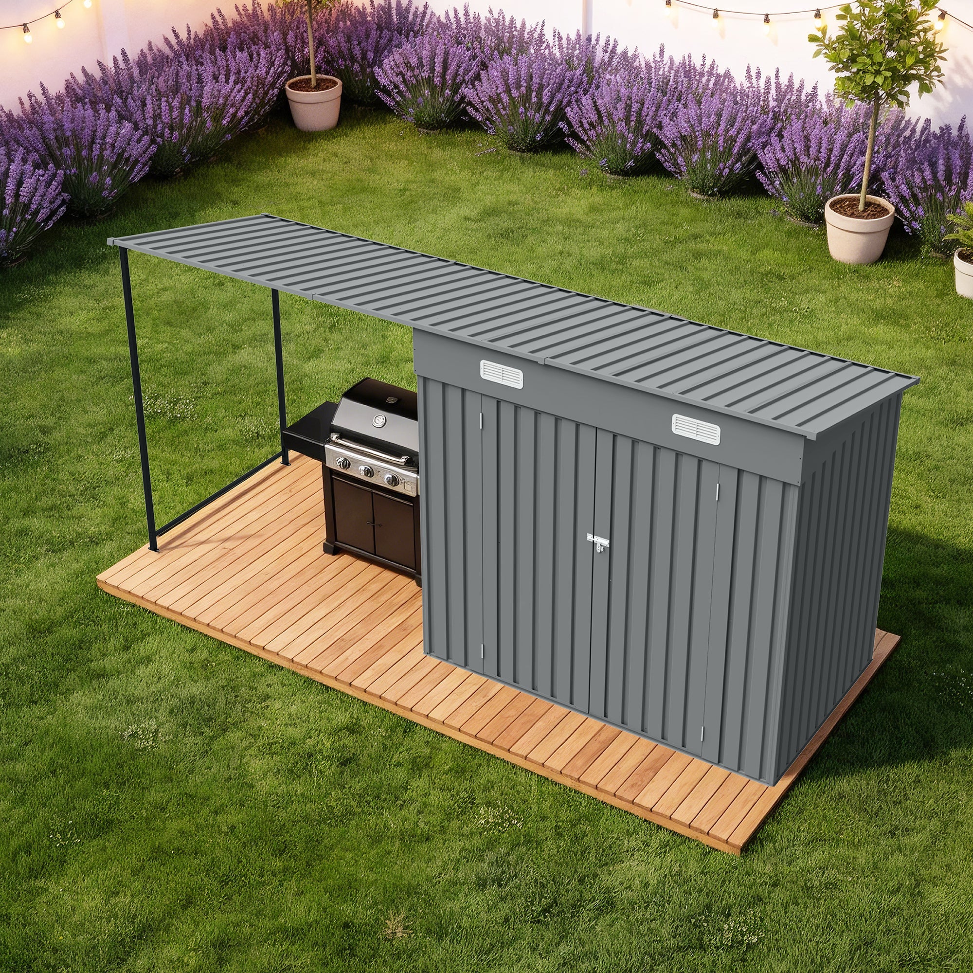 12x4 Ft Metal Lean To Shed With Pergola 2 In 1 Storage Shed Gazebo Combo