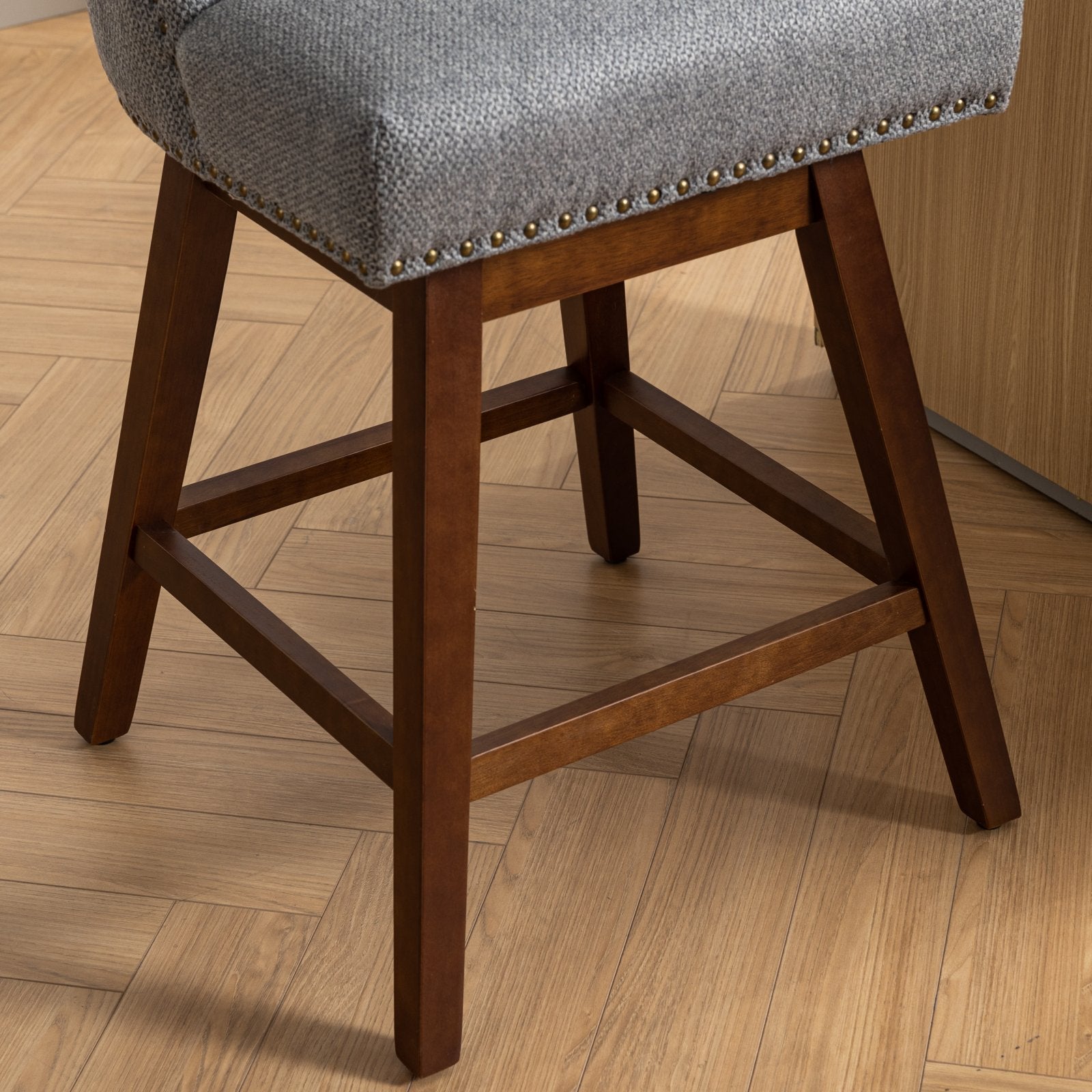 Upholstered Swivel Counter Height Bar Stools with Nailhead Trim (Set of 2)