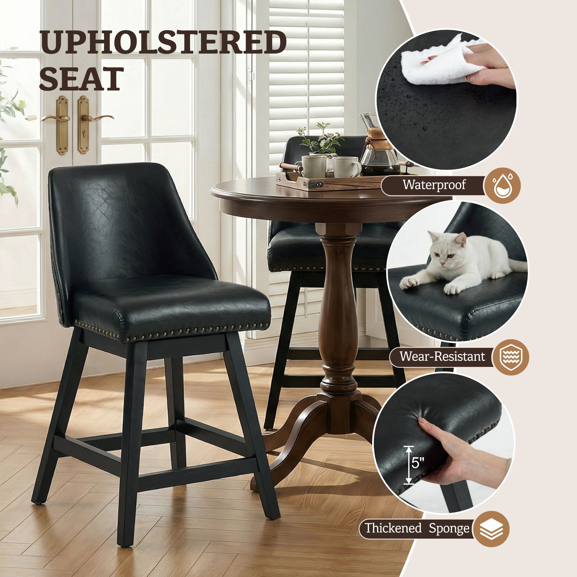 Firmoz Modern 360° Swivel Bar Stools with PU/Cracked Leather Upholstery
