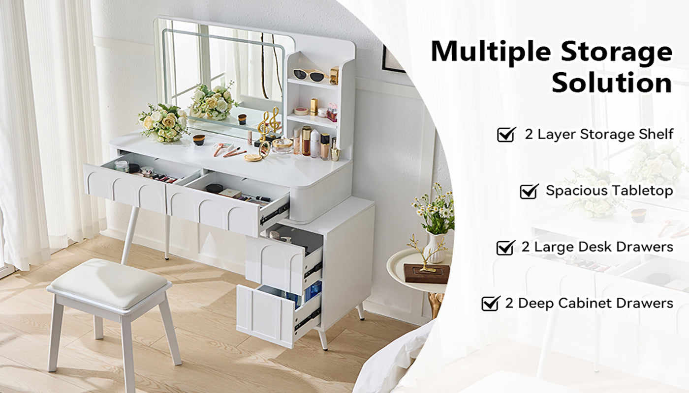 Modern Makeup Vanity Desk with LED Lights and Mirror