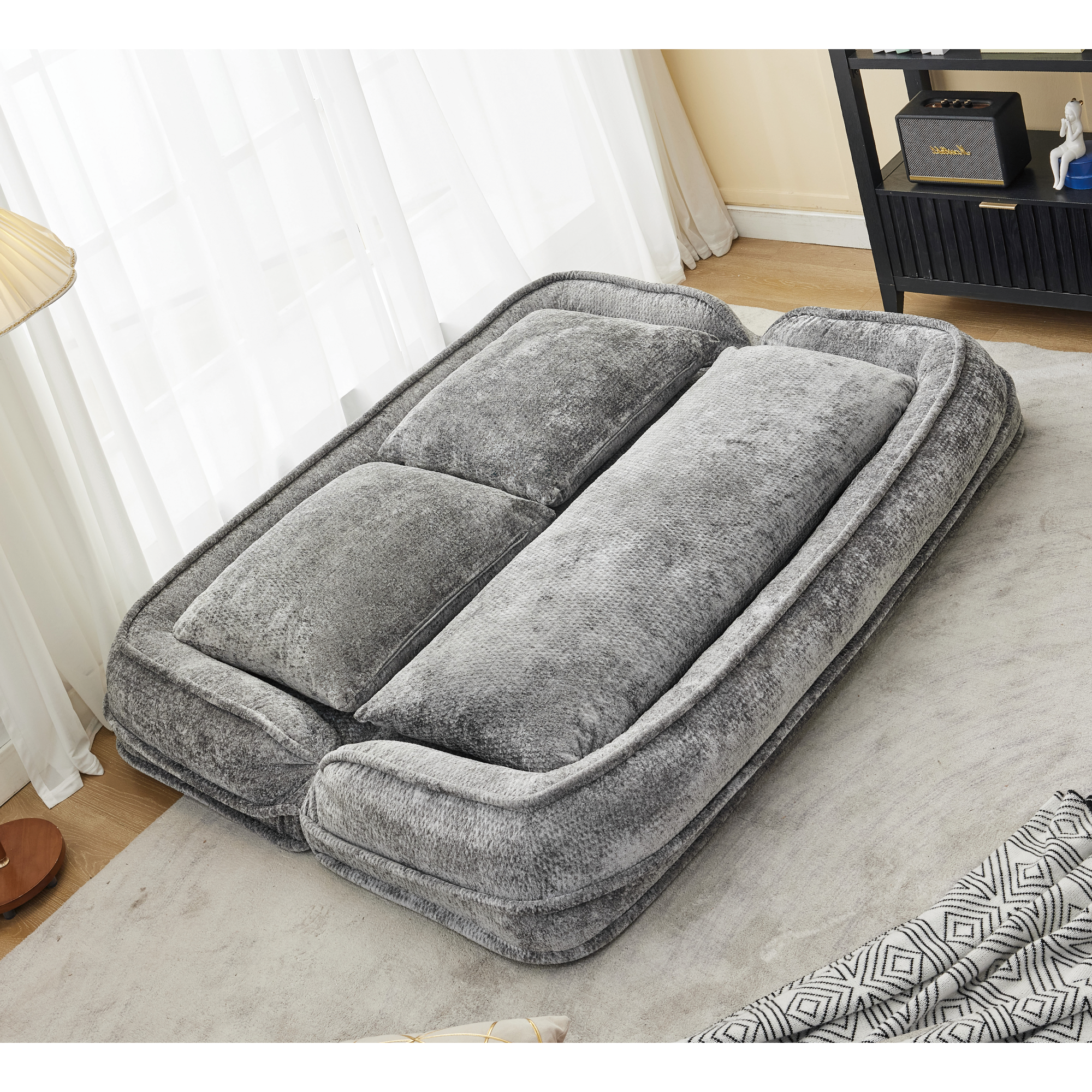 2-in-1 Extra Large Chenille Floor Couch Loveseat for Humans & Dogs