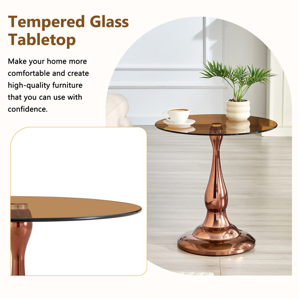 20" Small Luxury Metal Round Side Table with a Glass Top