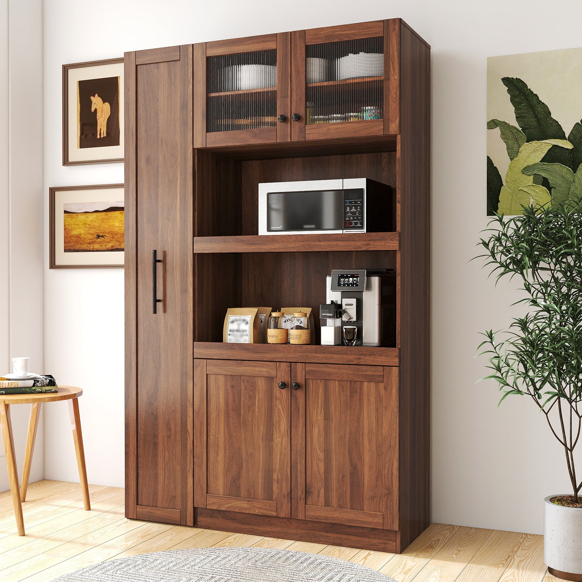 Farmhouse Pantry Organizers Cabinet with 4 Doors