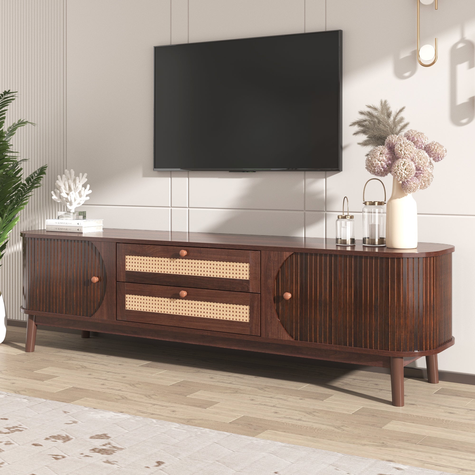 Modern Farmhouse Rattan TV Stand  Up to 75''