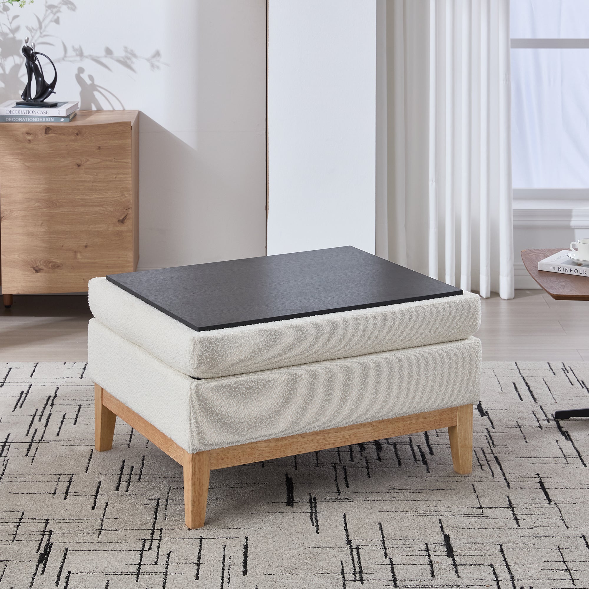 33.86'W Upholstered Wood Base Storage Ottoman