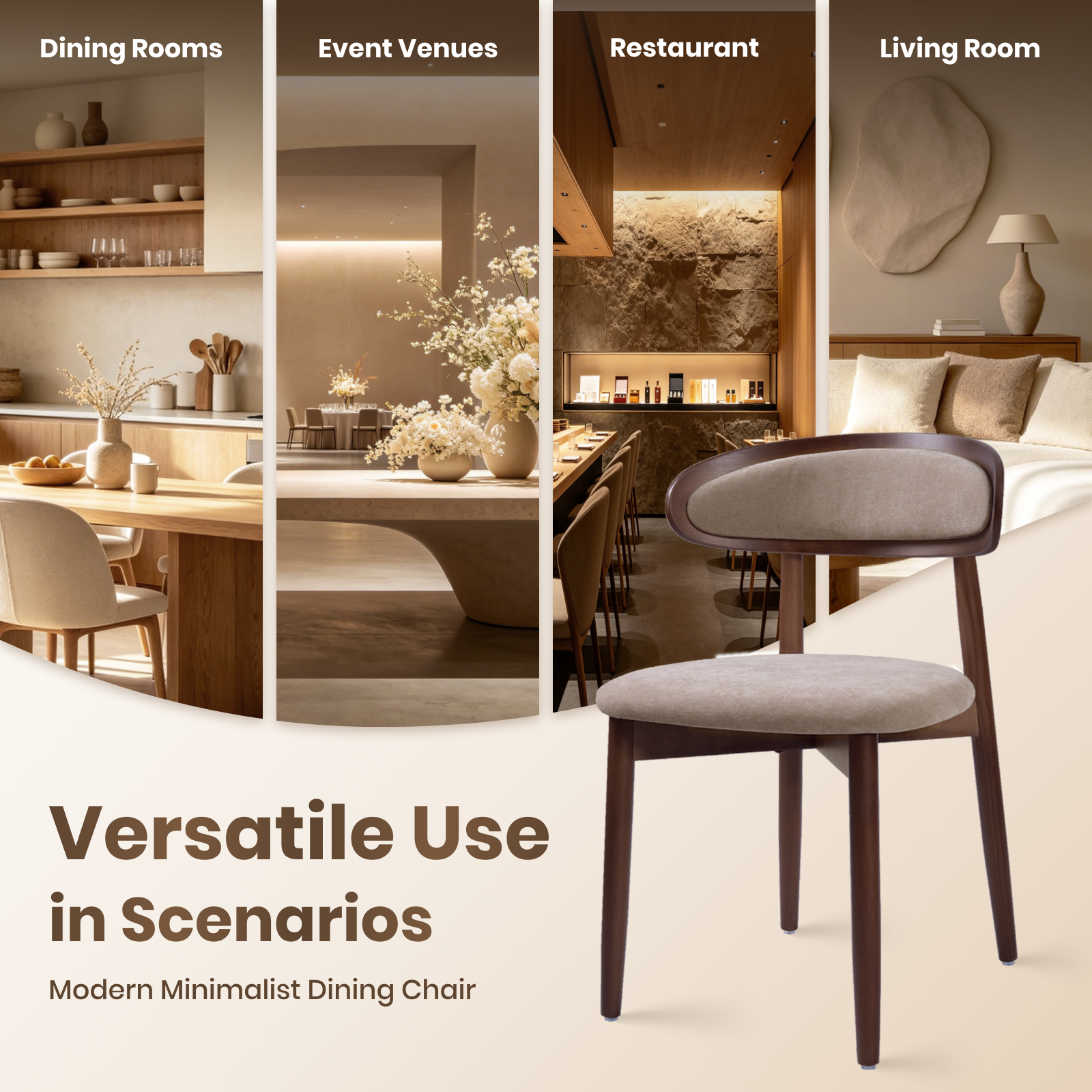 Firmoz Mid-Century Oval Back Side Chair Dining Chairs with Chenille Fabric & Rubberwood Legs