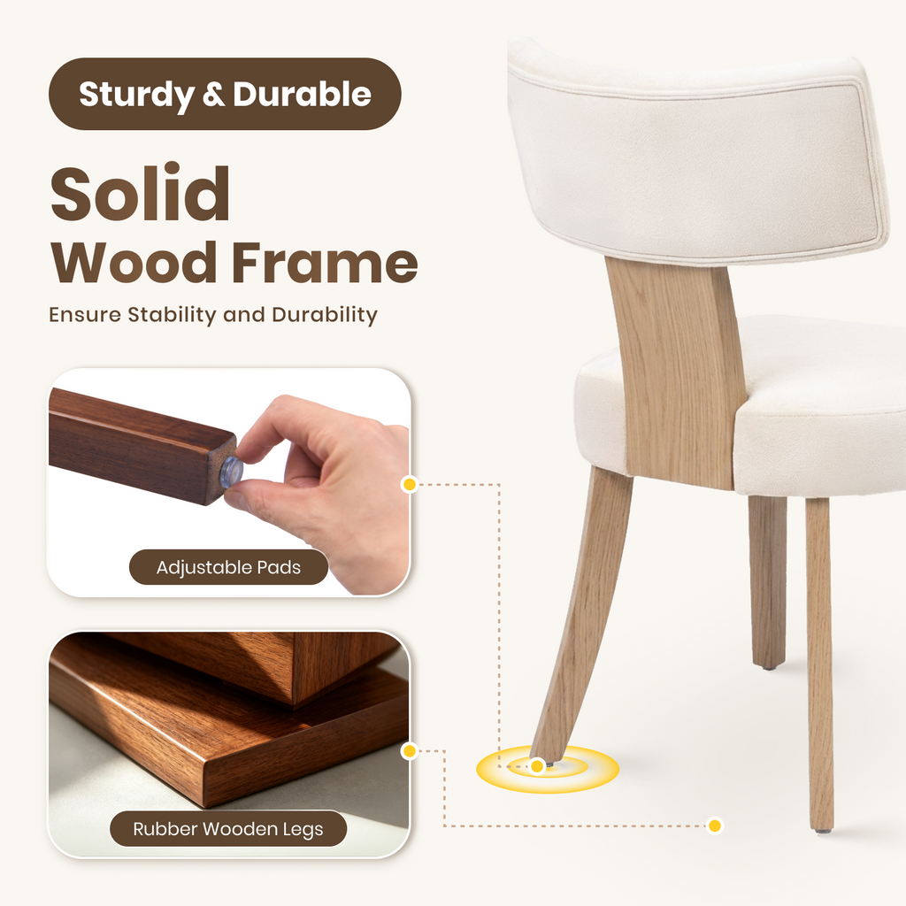 Firmoz Minimalist Chenille Dining Chairs with Rubberwood Legs & T-Back Design