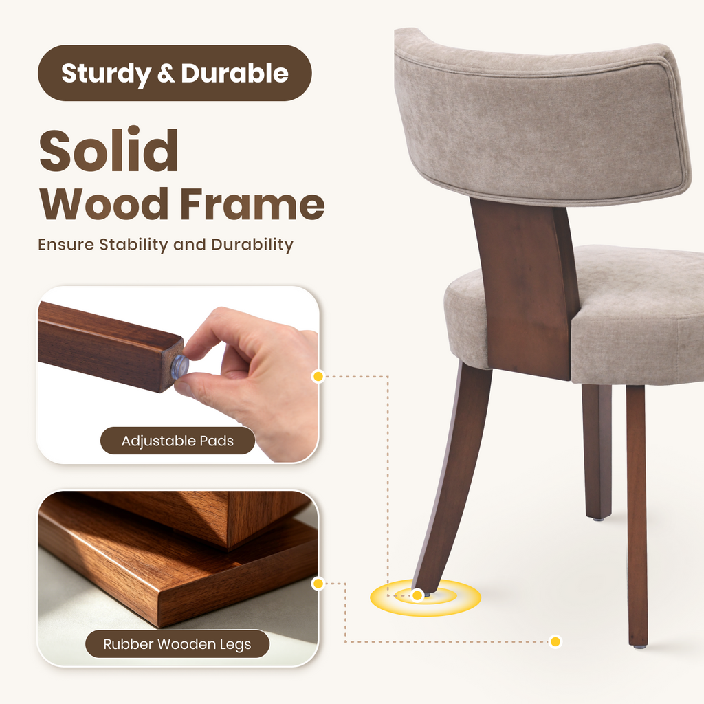 Firmoz Minimalist Chenille Dining Chairs with Rubberwood Legs & T-Back Design