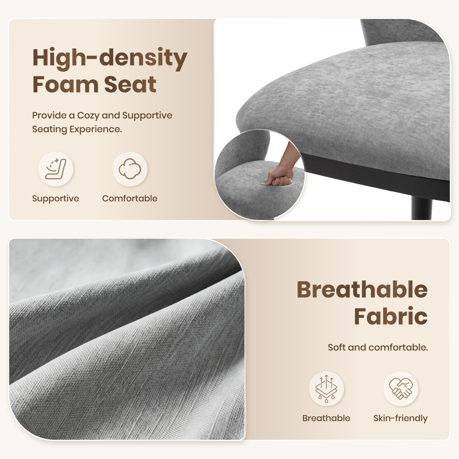 Firmoz Modern Armless Dining Chairs with Solid Wood Frame & Chenille Upholstery