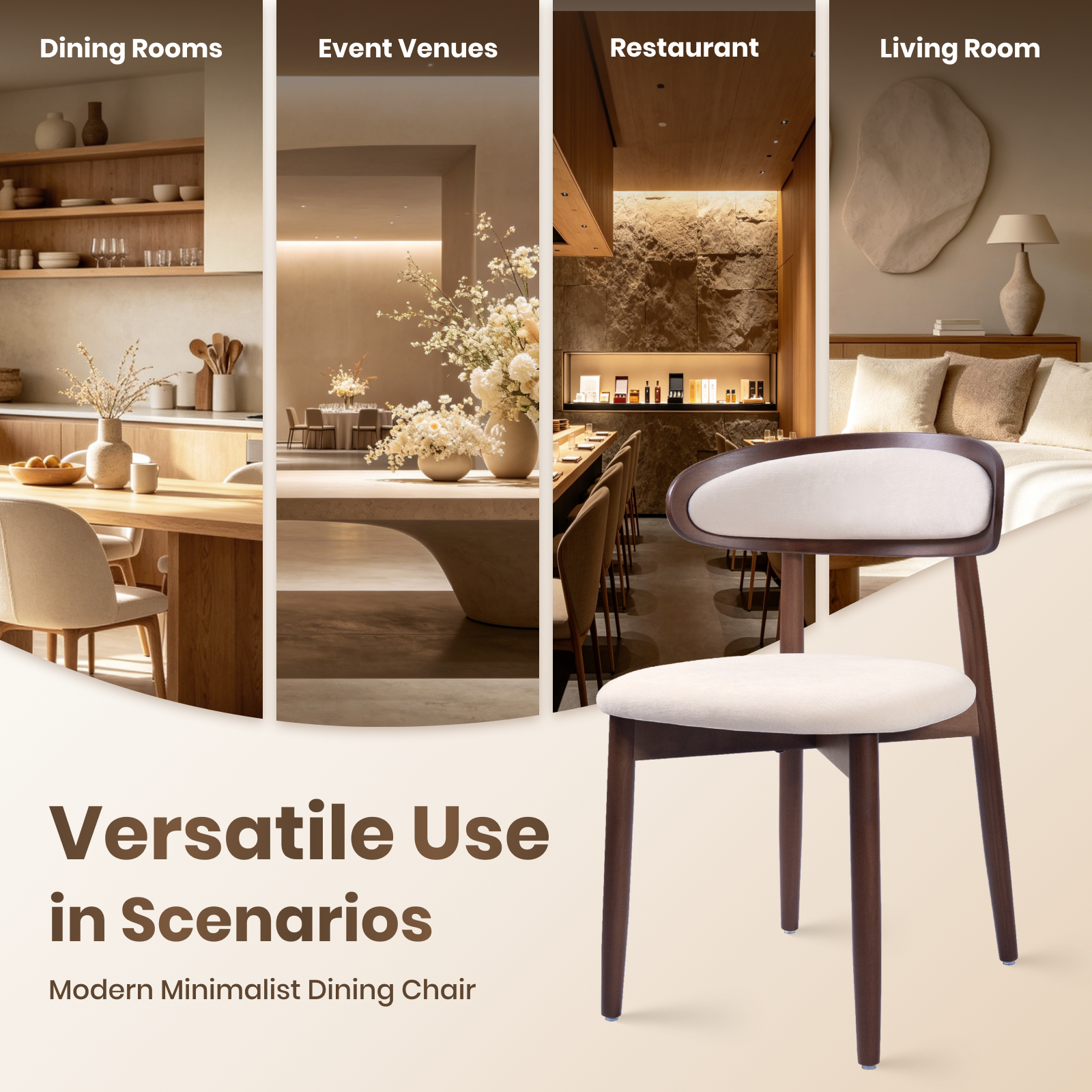 Firmoz Mid-Century Oval Back Side Chair Dining Chairs with Chenille Fabric & Rubberwood Legs