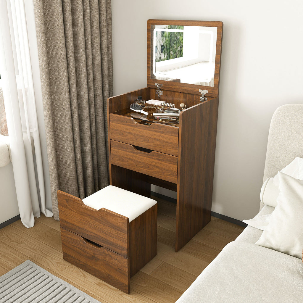 18.9'L 3-in-1 Vanity Desk with Lighted Mirror & Stool