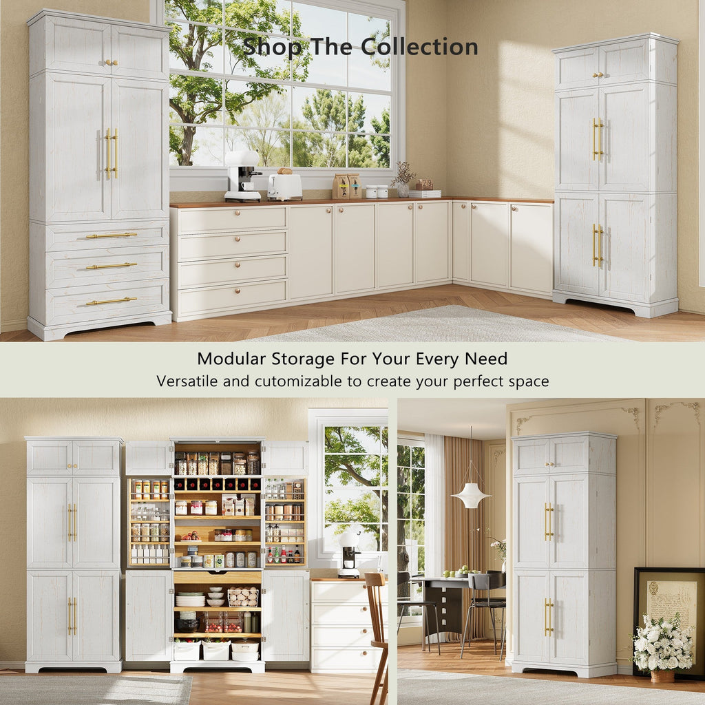 78" Tall Farmhouse Kitchen Pantry Cabinet with Shelves Drawer Wine Rack