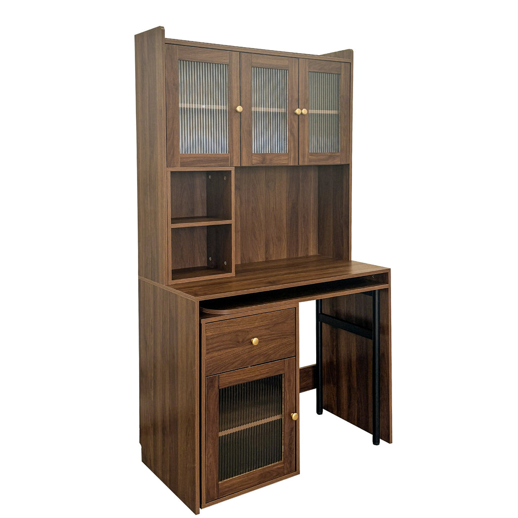 90 Degree Rotating Desktop Computer Desk with Glass Door for Home Office