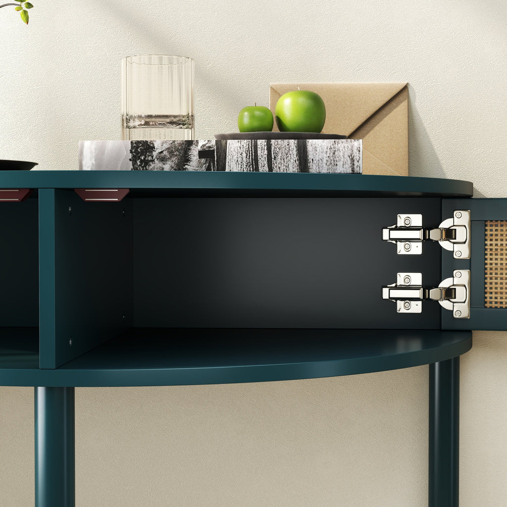 Rattan Semi Circle End Table with 2 Rattan Storage Cabinet
