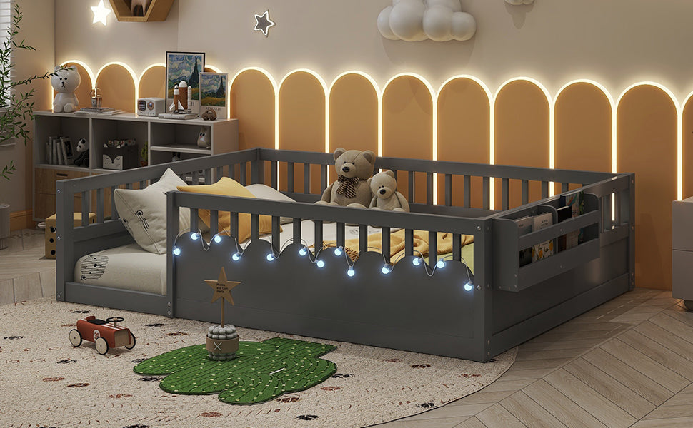 Twin/Full Montessori Floor Kids Bed Frame with High Rails