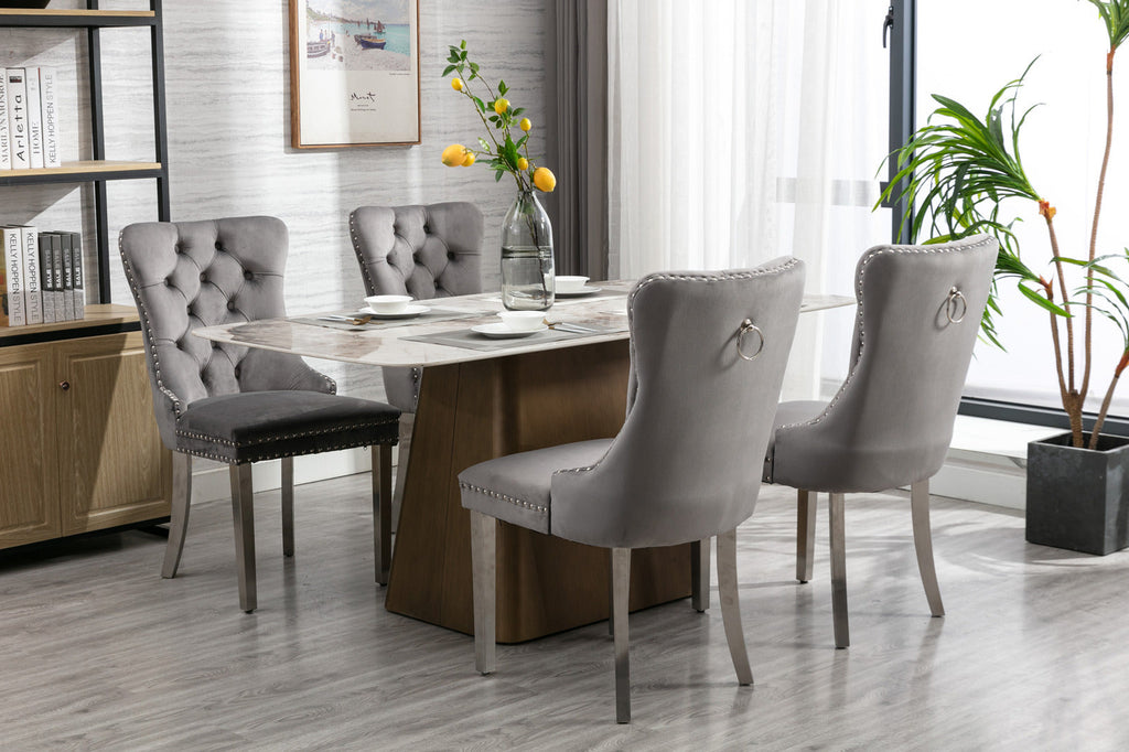 Modern High-end Tufted Solid Wood Velvet Dining Chairs (Set of 2)