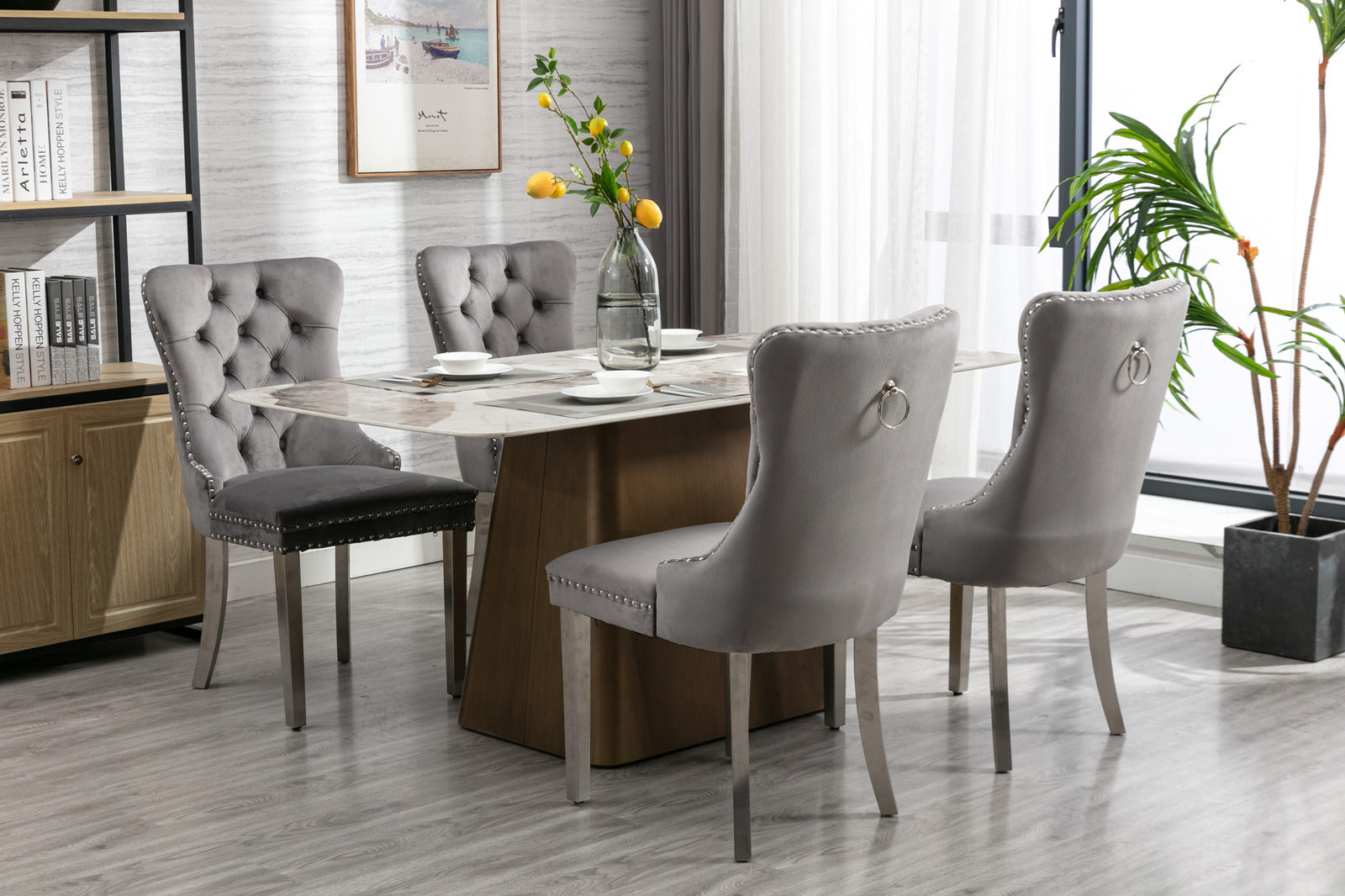 Modern High-end Tufted Solid Wood Velvet Dining Chairs (Set of 2)