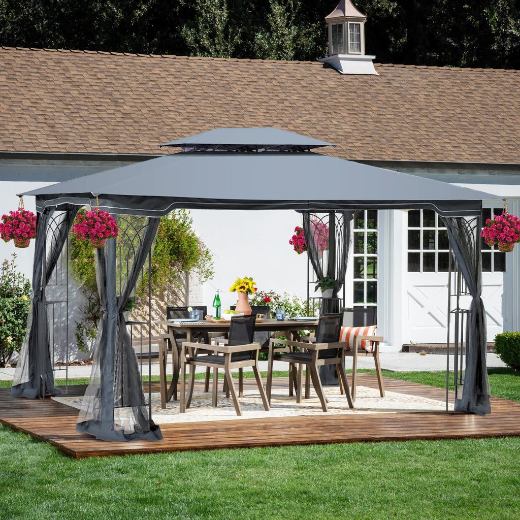 Patio Gazebo Tent with Ventilated Double Roof and Mosquito Net for Backyard or Garden