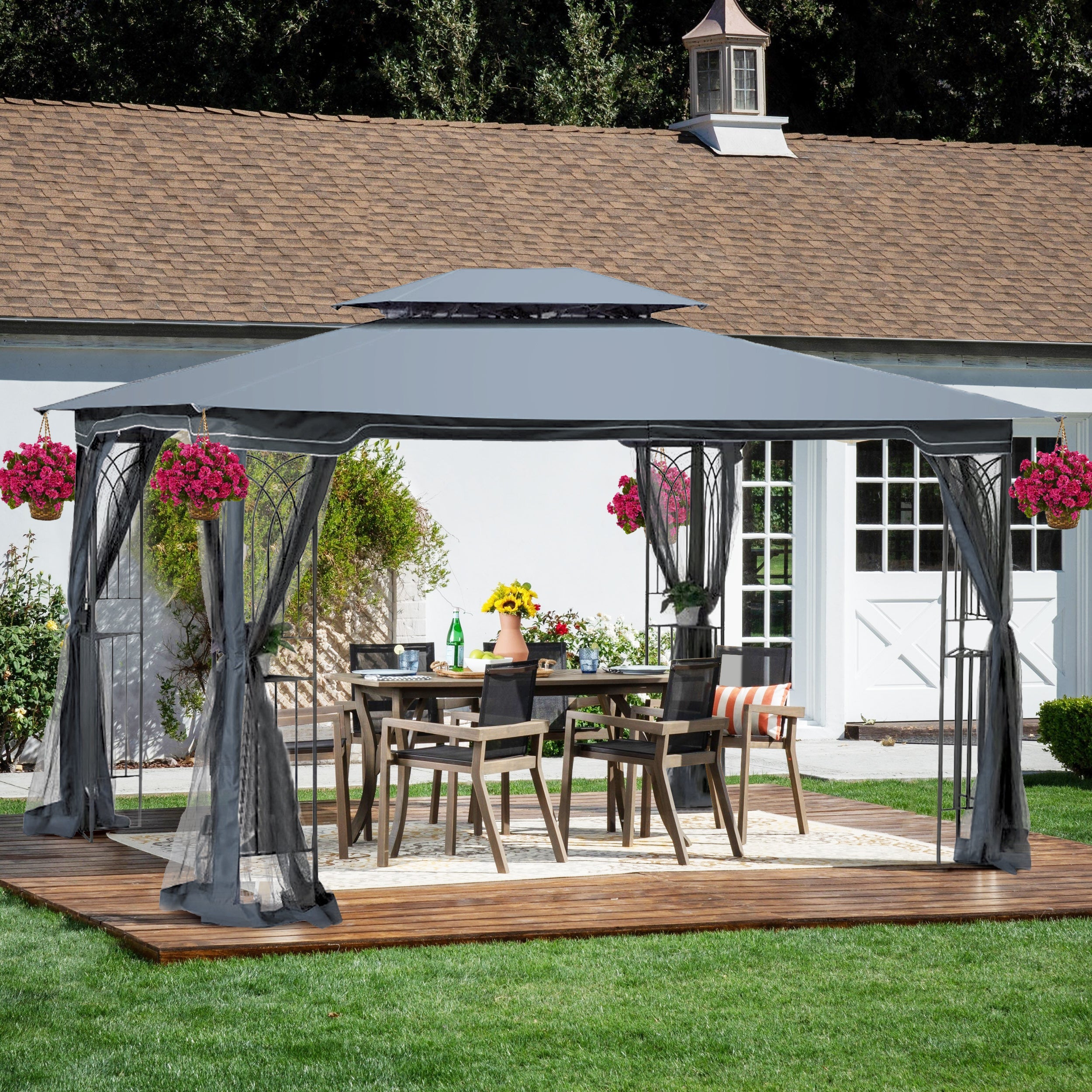 Patio Gazebo Tent with Ventilated Double Roof and Mosquito Net for Backyard or Garden