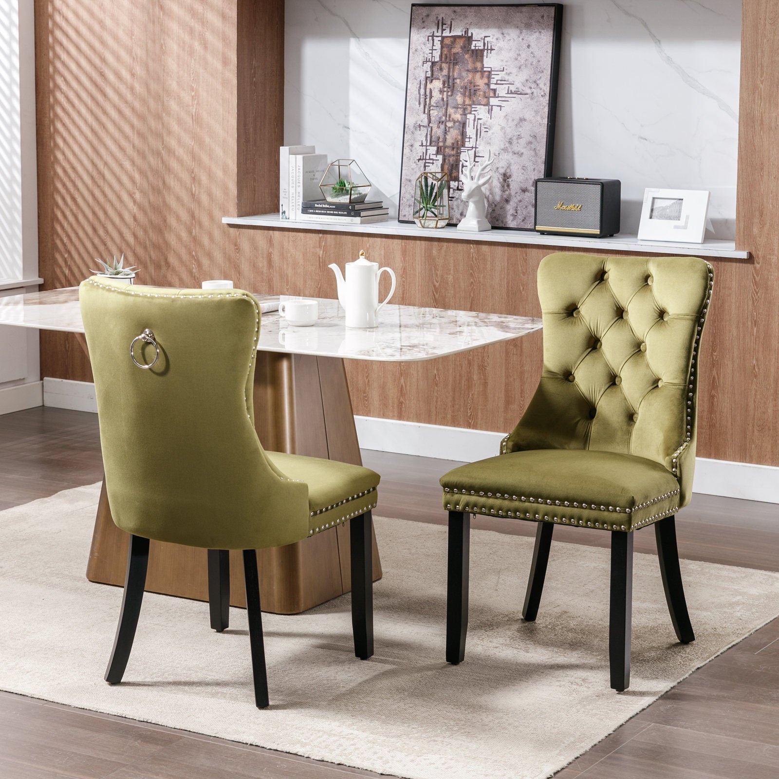 Modern High-end Tufted Solid Wood Velvet Dining Chair(Set of 2)