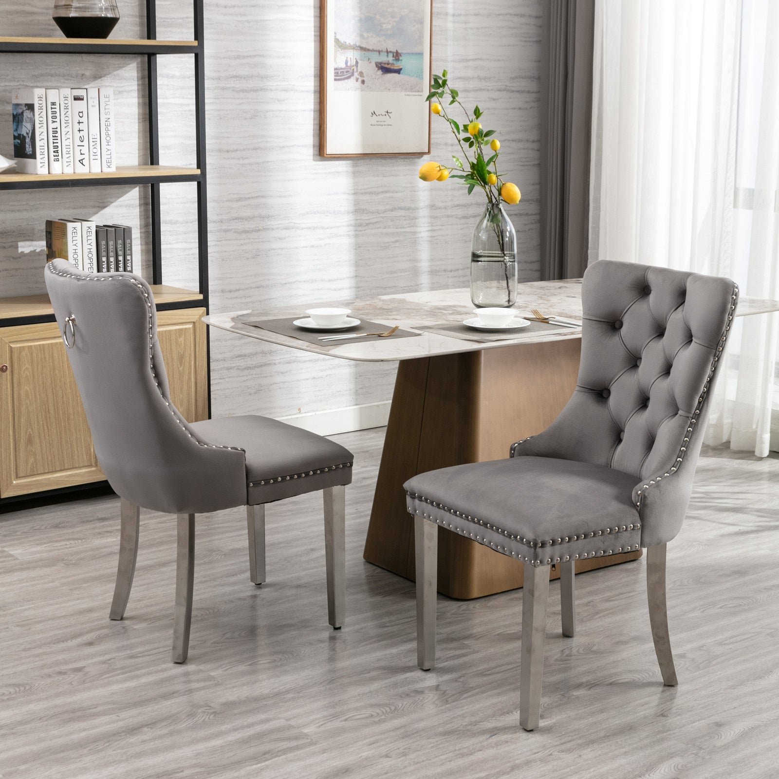 Modern High-end Tufted Solid Wood Velvet Dining Chair(Set of 2)