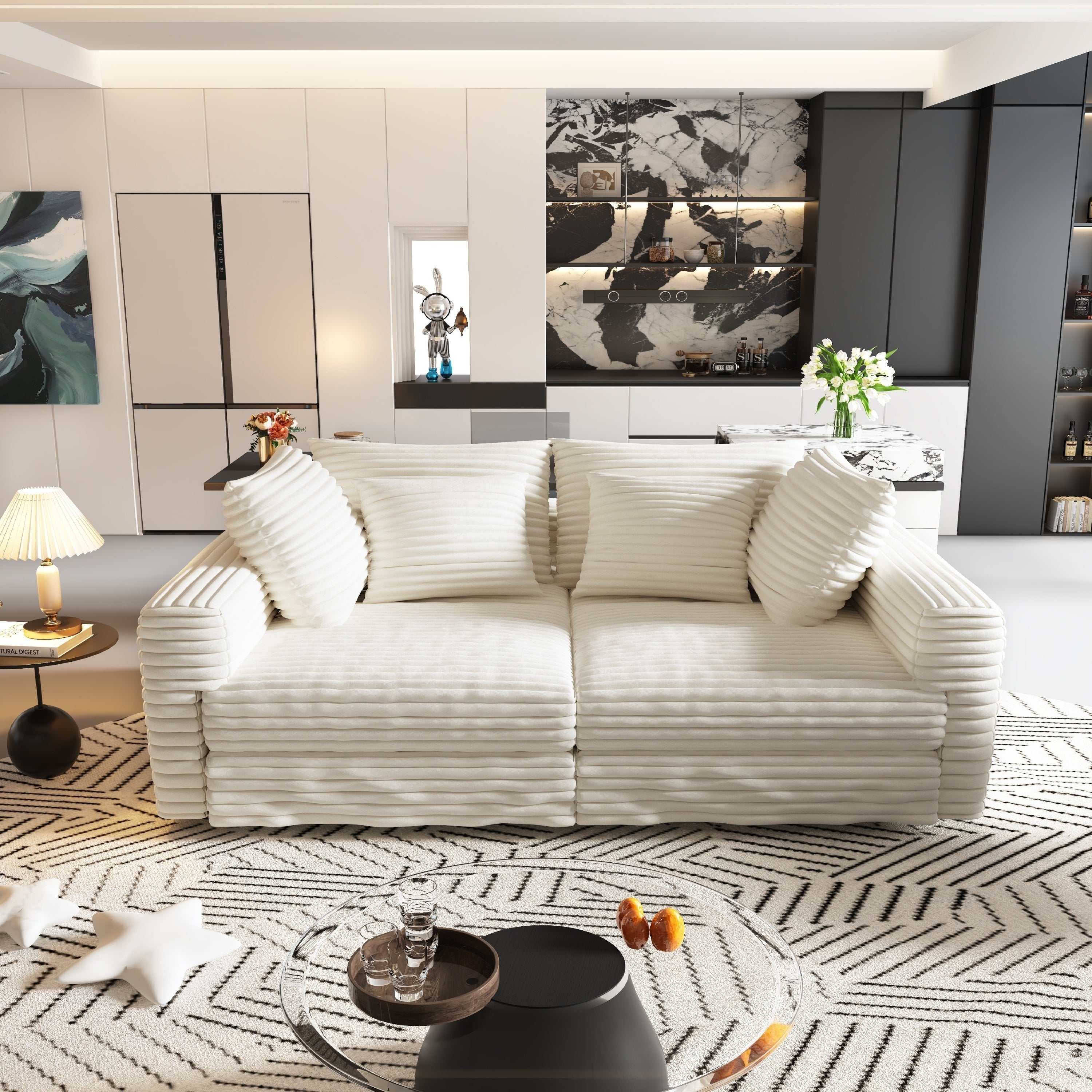 82.7' Modern Comfy Cloud Couch Sofa with Soft Pillows + Ottomans Option
