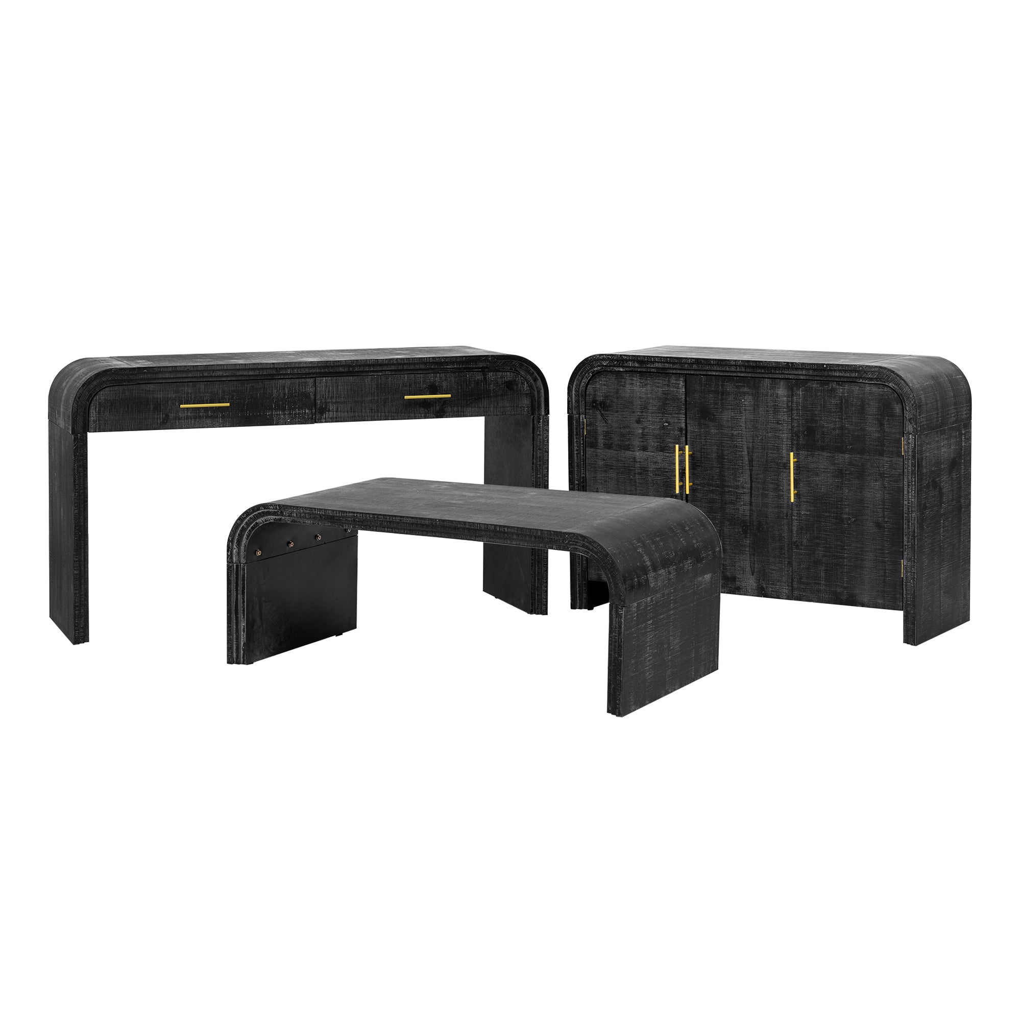 Minimalist Curved Sideboard with Gold Handles and Adjustable Dividers