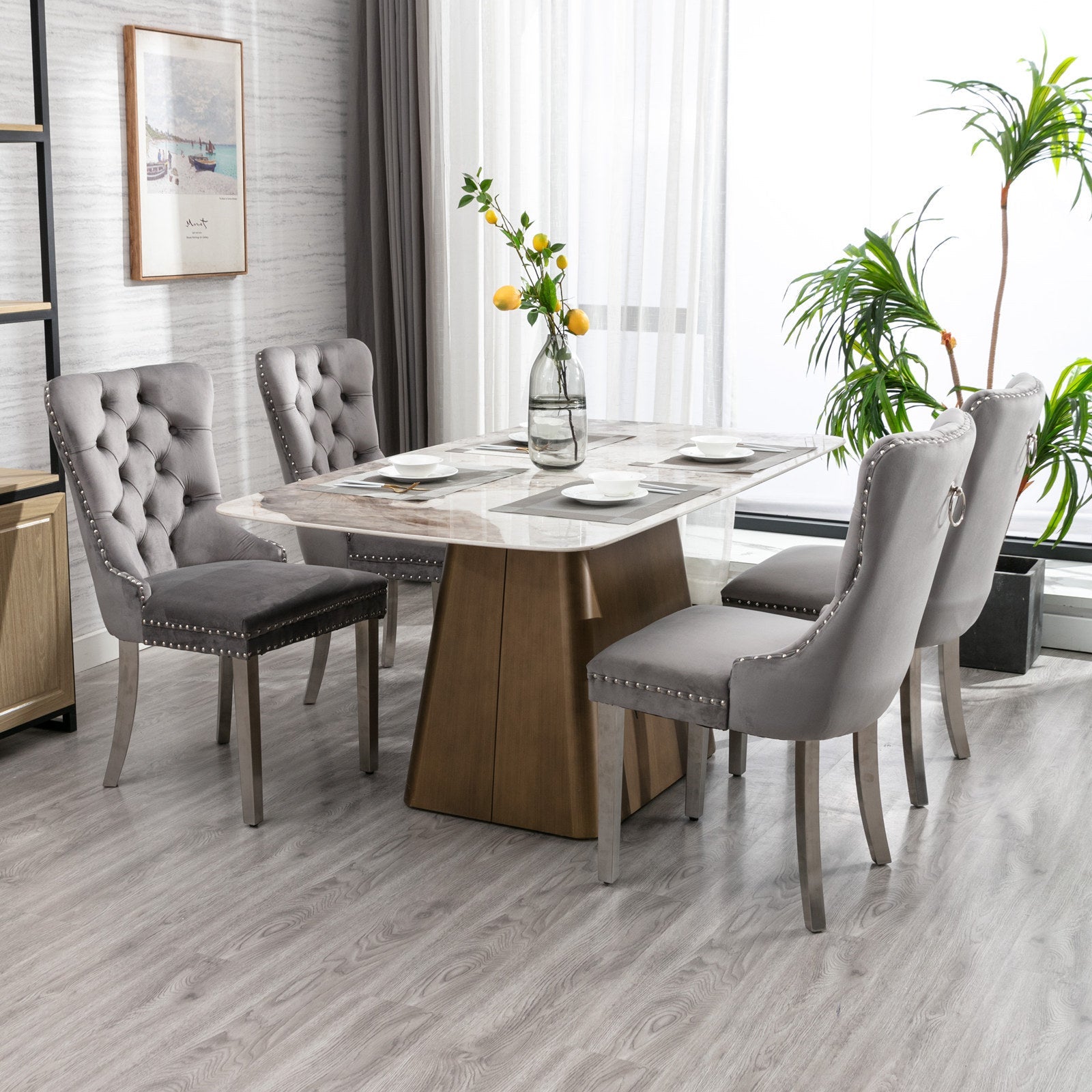 Modern High-end Tufted Solid Wood Velvet Dining Chair(Set of 2)